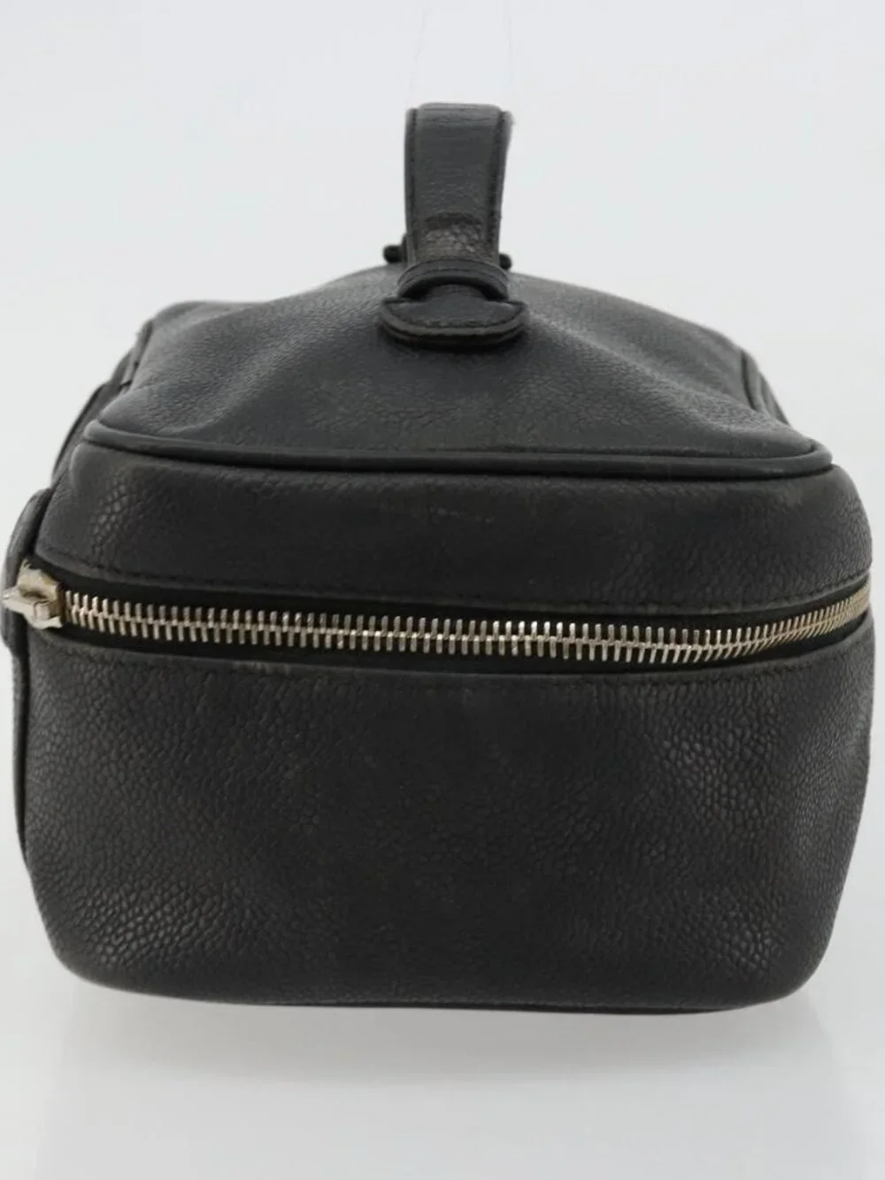 CHANEL Vanity Hand Bag Grained Calf Skin Black Gold CC Auth gh2069